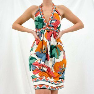 BcbgMaxAzria Multicolor Floral Print Halter Dress Sz S